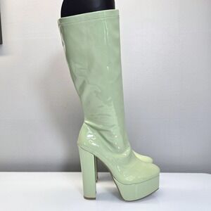 Charlotte Russe Platform Knee High Boot 8 Pastel Green Patent Y2K Retro GoGo Mod